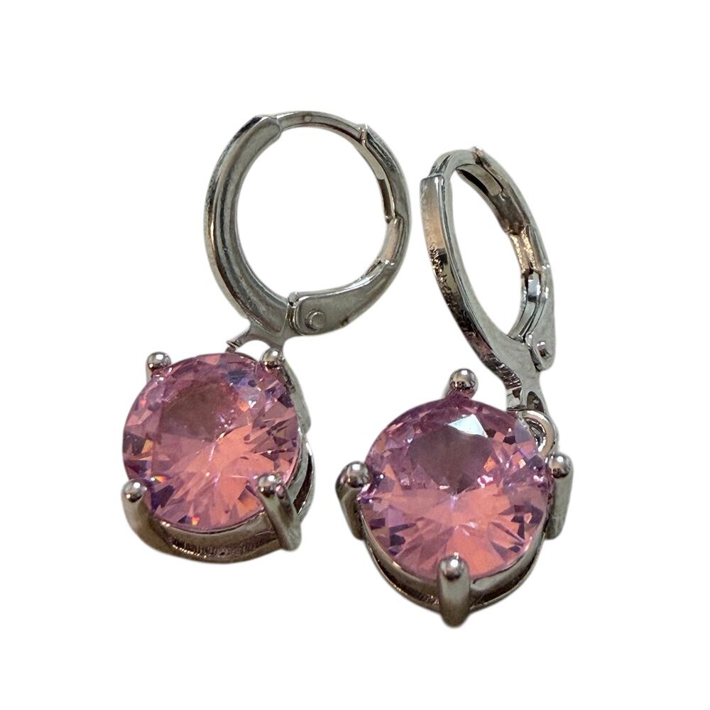 925 Stamped Silver Plated Pink CZ Jewelry Earrings - Picture 4 of 5